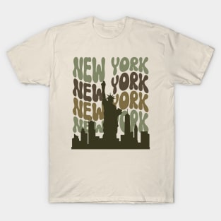 Retro New York Statue of Liberty Skyline T-Shirt